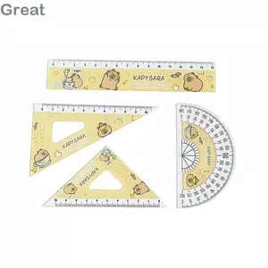 GREA 4 Cái / bộ Bộ Thước Mềm, Đồ Dùng Văn Phòng Hoạt Hình Dễ Thương Capybara Bộ Thước, Bộ Dụng Cụ Vẽ Acrylic Sáng Tạo Vuông Dễ Thương