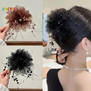 < Honeyba > Kẹp Tóc Hoa Lưới Thời Trang Nữ Cá Mập Đuôi Ngựa Kẹp Mũ Đội Đầu Tính Khí Tóc Hoa Vuốt Mũ Đội Đầu Đẹp