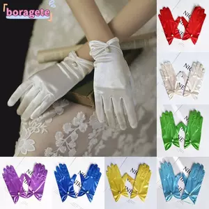 Găng tay cô dâu BORAGETE, Găng tay Satin đàn hồi, Phụ kiện quần áo Găng tay khiêu vũ màu trơn Tiệc Cosplay