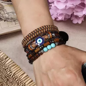 PNPIA- Vintage Phong Cách Bohemian Đính Hạt Vòng Tay Nam Nhiều Lớp Gỗ Đính Hạt Dừa Đính Hạt Dây Chuyền Trang Sức Phụ Kiện Quà Tặng