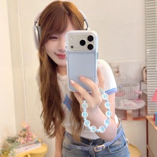 Hàn Quốc Mờ Trong Suốt Màu Hồng Đính Hạt Dây Xích Cổ Tay Ốp Lưng Điện Thoại iPhone 17Promax 17Pro 14 15 16 Pro Max 13 Chống Sốc Hai Lớp imd Nữ Điện Thoại Di Động