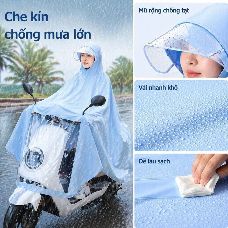Áo Mưa Nữ Chống Thấm Vải Oxford Dày Dáng Rộng Che Kín Đi Xe Máy Xe Đạp Điện 2 Người