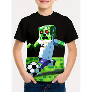 Pixel Creeper Zombie Kim Cương Giáp Trẻ Em Áo Thun Tay Ngắn Bé Trai Mùa Hè Pixel Vuông Hoạt Hình Thoáng Khí Tay Ngắn Giữa Lớn Trẻ Em 3-13 Tuổi Thường Ngày Trẻ Em