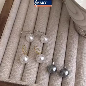 MAKY Pháp 12mm Lớn Champagne Giả Ngọc Trai Tai Móc Bông Tai Nữ Cá Tính Cưới Trang Sức Bán Buôn VN