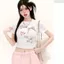 Áo thun ngắn tay ngắn Cotton nguyên chất Top Dopamine nơ in hình gấu ngắn nữ ngắn