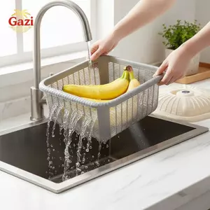Giỏ đựng đồ bằng nhựa có nắp đựng thực phẩm 2 trong 1 Dụng cụ thoát nước trái cây để bàn bồn rửa nhà bếp đa năng [VN]