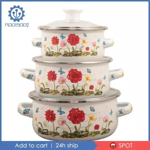 3 Nồi Men Có Tay Cầm Và Nắp Cho Súp Stews Đậu Cảm Ứng Cho Nhà Bếp Gia Đình