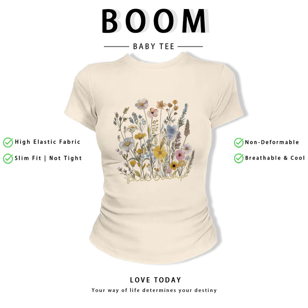 BOOM Áo Baby Tee Nữ Cotton Ôm Body-Áo Thun Ngắn Tay Y2K In Hình PhongCách Mùa Hè, Cổ Tròn Hàng Đầucách hàn quốc phong483