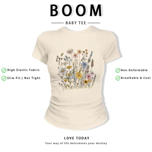 BOOM Áo Baby Tee Nữ Cotton Ôm Body-Áo Thun Ngắn Tay Y2K In Hình PhongCách Mùa Hè, Cổ Tròn Hàng Đầucách hàn quốc phong483