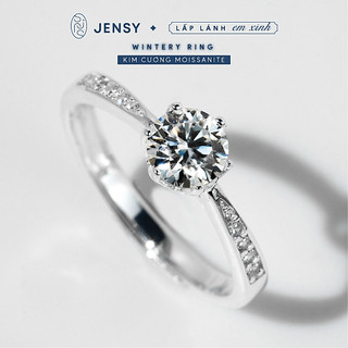 Nhẫn Bạc Gắn Kim Cương Moissanite Xi Bạch Kim, Kiểm Định GRA "Wintery" NLJB3. Nhẫn Bạc Nữ Cao Cấp