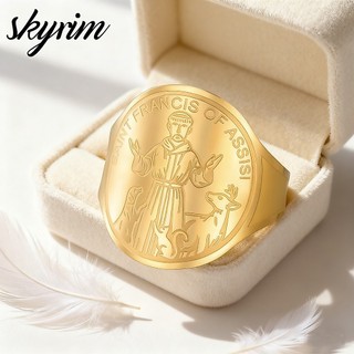 Nhẫn điều chỉnh thép không gỉ hình thánh Francis của Assisi, phù hợp làm quà tặng cho người yêu động vật và tín đồ Công giáo