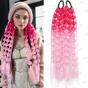 Phần mở rộng tóc màu PYCOU, Phần mở rộng đuôi ngựa bong bóng nhẹ 20 "cho trẻ em, bện thủ công cho bé gái cho lễ hội EDC Rave với dây buộc tóc Ombre Phụ kiện ngày tóc điên cuồng