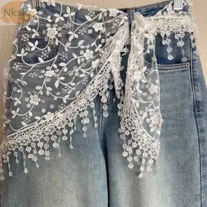 NKSFX Khăn Hông Thêu Hoa, Hình Tam Giác Thêu Ren Tam Giác Khăn Eo, Quà Tặng Ren Rỗng Rỗng Rỗng Ra Eo Phụ Kiện Phong Cách Y2K