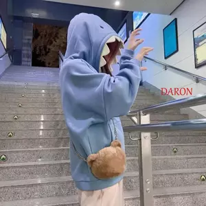DARON Lông Cừu Cá Mập Áo Khoác, Áo Chui Đầu Dài Tay Có Mũ Trùm Đầu, Áo Khoác Thẩm Mỹ Rời Mũ Cá Mập Áo Len Nữ Nam