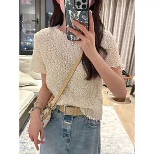 Áo thun ngắn tay xếp ly Seersucker Thiết kế thời trang co giãn mỏng hơn trông độc đáo Tất cả @ -