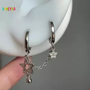 < Honeyba > 1 Chiếc Màu Bạc Sao Dây Xích Đôi Tai Xương Tai Móng Tay Y2K Thời Trang Hottie Bông Tai Nữ Trang Sức Đẹp