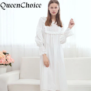 Phụ Nữ Vintage Công Chúa Váy Ngủ Nữ Dài Tay Cotton Trắng Đồ Ngủ Váy Ngủ