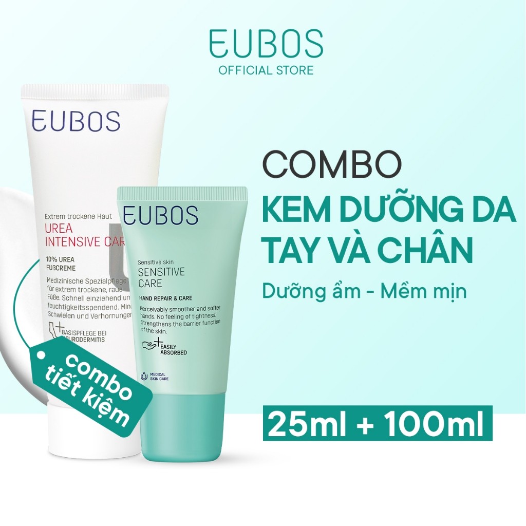 Combo Kem Dưỡng Da Tay EUBOS 25ml Và Kem Nứt Gót Dưỡng Da Chân UREA 10% 100ml Dưỡng Ẩm Chuyên Sâu