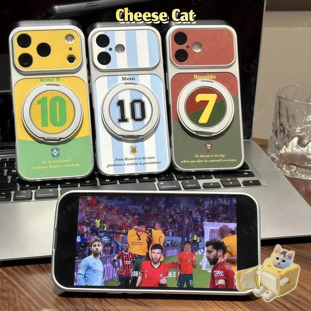 Ốp điện thoại đế kim loại xoay hình bóng đá hợp thời trang cho iPhone 13 12 11 14 15 Plus 16 17 Pro Max 17 Air