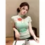 Milyfashion Y2K Bạc Hà Xanh Graffiti Nửa Cổ Cao Tay Ngắn T Giả Hai Mảnh Gạc Slim-Fit Ngắn Top Nữ Bé tee