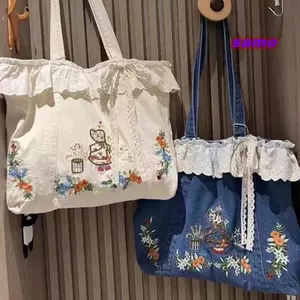 Túi Tote SAMO, Túi Vải Ren Retro Dung Tích Lớn, Thêu Hoa Sáng Tạo Có Thể Tái Sử Dụng Đơn Giản Đa Năng Túi Đeo Vai Xuân Hè