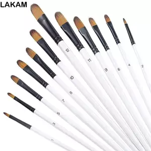 LAKAM 12 Cái Bộ Bàn Chải Màu Nước, Tóc Mềm Nhọn Tròn Đầu Phẳng Vẽ Tay Màu Nước, Nghệ Sĩ Nylon Chất Lượng Cao Nghệ Sĩ Người Mới Bắt Đầu Nghệ Thuật Bàn Chải Phẳng Quà Tặng