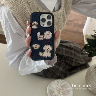 ibumpers Ốp Điện Thoại iPhone Denim Họa Tiết Thêu Chú Chó Con Dễ Thương Cho IPhone 16 15 14 12 13 11 Pro Max IP 7 8 Plus X XS XR Ốp Lưng Mỏng Silicon Mềm