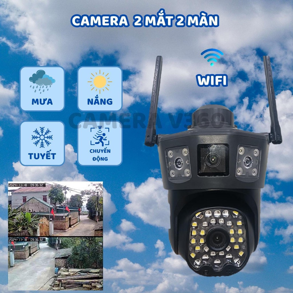 Camera WiFi 2 Mắt Xoay 360° Ngoài Trời – Hình Ảnh Full HD, Xem Từ Xa Qua Điện Thoại, Đàm Thoại 2 Chiều, Có Đèn Ban Đêm