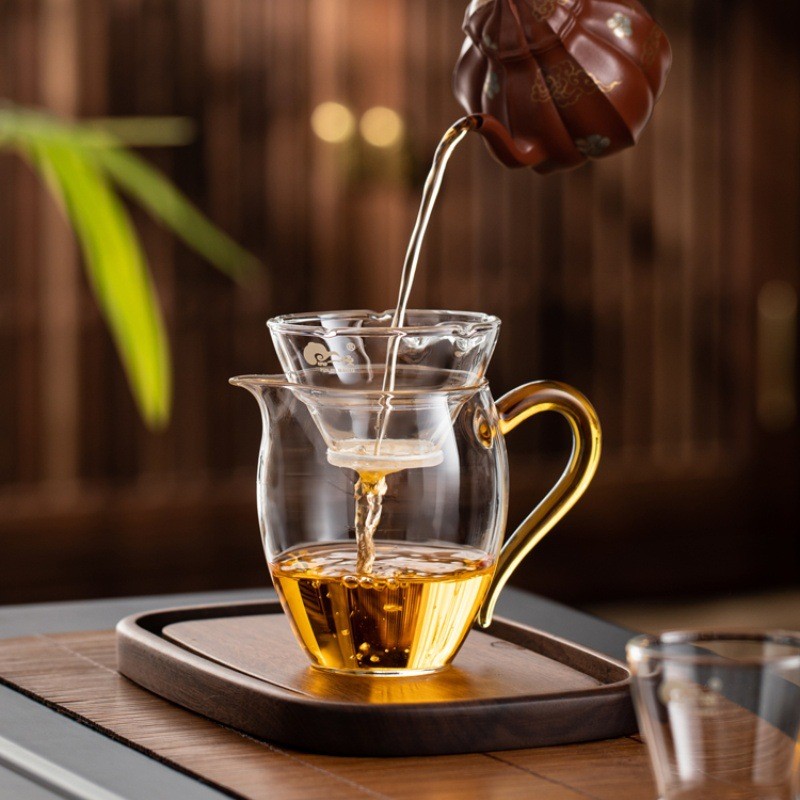 Cốc Hội chợ Thủy Tinh Lớn Cao Borosilicate Dày Trà Thủy Tinh Biển Trong Suốt Chịu Nhiệt Độ Cao Trà Trà Hộp Đựng Trà Kung Fu Bộ 2XBS