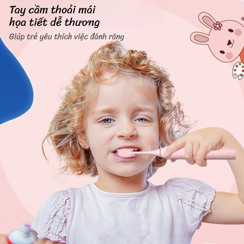 Bàn Chải Điện Cho Bé HOKU 5 Chế Độ Sóng Âm – Lông Siêu Mềm, Chải Tự Động An Toàn, Tặng Hộp Tăm Chỉ