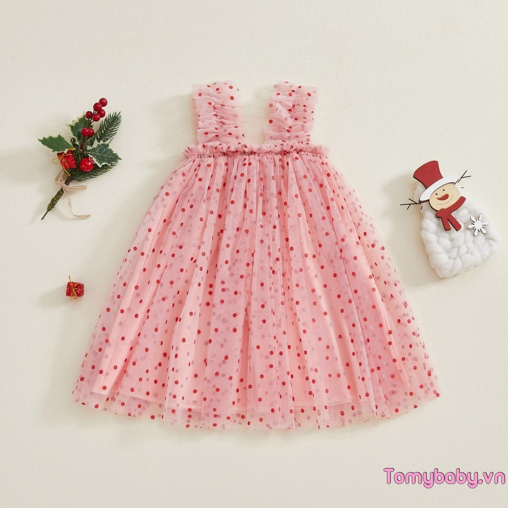 Trẻ Em Bé Gái Váy Giáng Sinh Ông Già Noel Kẹo mía Chấm Không Tay Một Dòng Lưới Tutu Váy