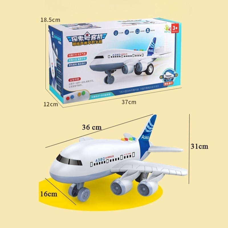 Đồ chơi máy bay Airbus A380, Đồ chơi mô hình máy bay có nhạc và đèn, tặng kèm 8 xe hợp kim,  đa chức năng toys