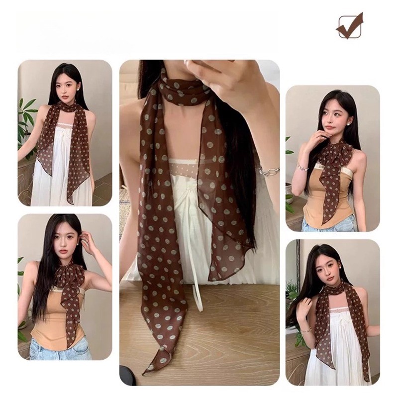 Khăn Quàng Cổ Lụa Chấm Bi Cổ Điển - Phù Hợp Thời Trang Nữ