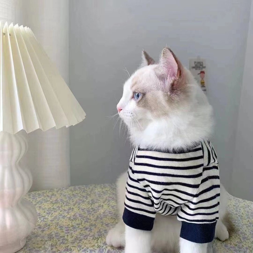 【Ready Stock】 Summer Pet Dog Cat Clothes Four Seasons Fashion Brand Handsome Small Milk Blocks British Shorthair Muppet Cat Two-Leg Sweater ppJa