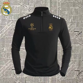 European Champions League New Real Madrid Quick-Drying Sports Long-Sleeved Men's Football Training Half Zipper T-shirt Breathable Casual Stand Collar Top kIly