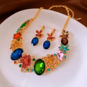 Nhiều Màu Sắc Đính Kim Cương Hình Bầu Dục Tua Rua Bông Tai Vòng Cổ Phong Cách Trung Cổ Tinh Tế Xương Đòn Dây Chuyền Thời Trang Phóng Đại Bộ Trang Sức Nữ 2026-6-11