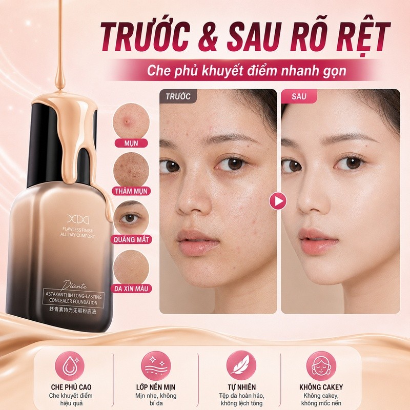 XIXI Kem Nền Lỏng Mỏng Nhẹ Che Phủ Tốt Kiềm Dầu Lâu Trôi Tự Nhiên Không Mốc Cho Da Dầu Mụn D906