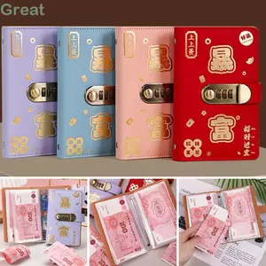 GREAT 100 Phong Bì Tiết Kiệm Tiền Challeng, Tiết Kiệm Tiền Làm Giàu Qua Đêm Chất Kết Dính Mini Tiết Kiệm Thử Thách, Với Khóa Mật Khẩu Dung Tích Lớn Tiết Kiệm PU Tờ Thử Thách Cặp Đôi