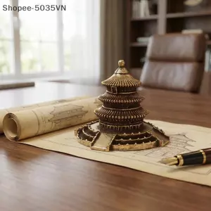 {AKIN} Mô hình ngôi nhà cổ bằng đồng thau Trung Quốc Các bức tượng nhỏ trang trí nội thất Giọng cho kệ sách Phòng khách Văn phòng Bộ sưu tập nghệ thuật vượt thời gian {a}