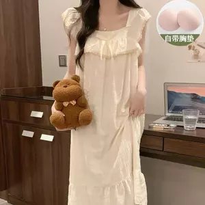 Váy Ngủ Xuyên Biên Giới Có Đệm Ngực Mùa Hè Mẫu Mới Tươi Mát Tay Áo Bay Bông Mây Mẫu Mỏng Phong Cách Công Chúa Mặc Nhà