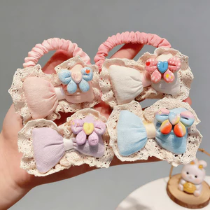 Mùa Xuân Phối Ren Cotton Nơ Tóc Dễ Thương Cho Bé Dây Buộc Tóc Bé Gái Không Làm Tổn Thương Tóc Bóng Đầu Dây Phụ Kiện Tóc FE3G