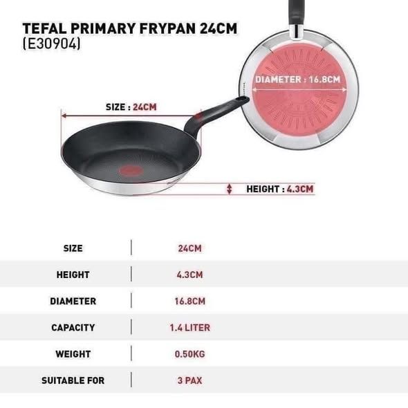 Chảo Tefal Primary chống dính 20/24/26/28cm không kén bếp, Hàng Chính Hãng, Bảo Hành 24 Tháng