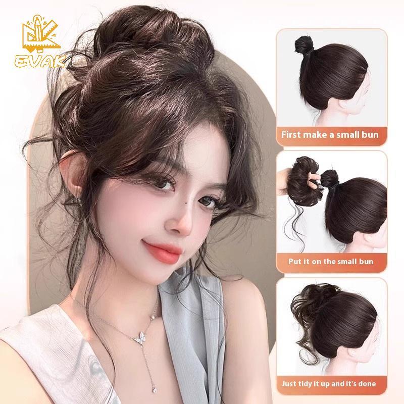 Alittlesetrtu Phụ kiện tóc giả lông tơ búi thấp, dây buộc tóc mở rộng cho nữ VN