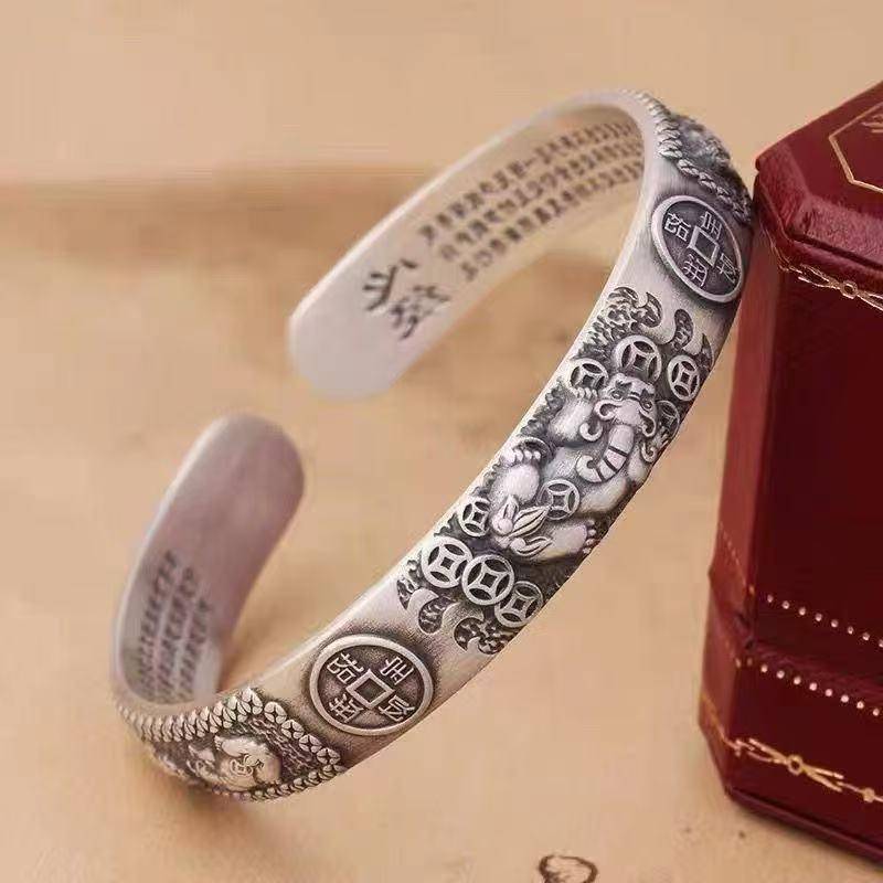 Alittlesetrtu Retro Đồng Xu Pixiu Vòng Tay - Nam Bạc 925 Phong Cách Trung Hoa Lắc Tay VN