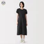 Phong cách Nhật Bản Muji Style / Váy ngắn tay xếp ly bằng vải lanh mùa hè bằng vải lanh Cotton / Váy thẳng dáng rộng thon gọn hơn / Váy thoải mái thoáng khí