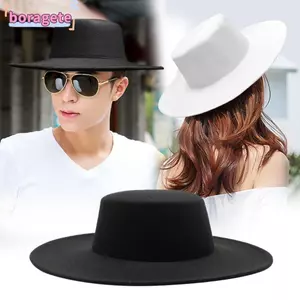 Mũ nỉ BORAGETE, Flatcap nữ màu trơn cổ điển, Vành rộng kiểu Pháp Hepburn Phong cách Flat-top Cap Church
