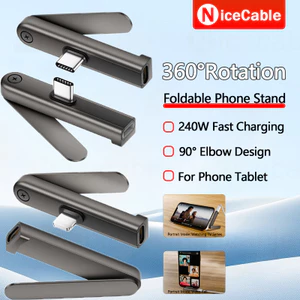 360° Giá đỡ điện thoại / Bộ sạc có thể gập lại có thể xoay được 240W 90° Thiết kế khuỷu tay Bộ chuyển đổi sạc nhanh Cắm và chạy Bộ chuyển đổi IOS / Type C Nam sang Nữ