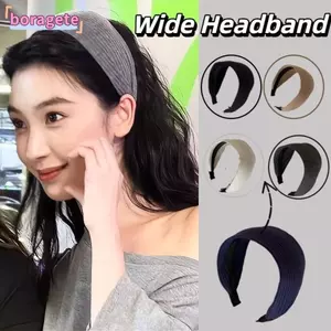 Băng đô đan rộng BORAGETE, Băng đô Turban màu trơn mềm mại, Hợp thời trang với răng Phụ kiện tóc vòng cao cấp