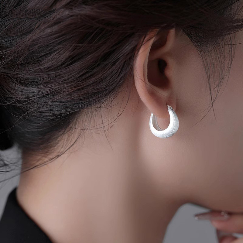 Bông tai vòng trơn chải bạc s925 phong cách Hàn Quốc và Nhật Bản