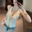 Pure Desire Style Xù cổ chữ V Dây đeo cổ tròn Áo yếm mùa hè Thiết kế phong cách mới Dây đeo